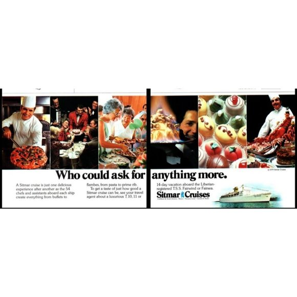 1979 Sitmar Cruises Fairwind Fairsea Cruise Ship Vintage 2 Page Print Ad Decor - Picture 1 of 3
